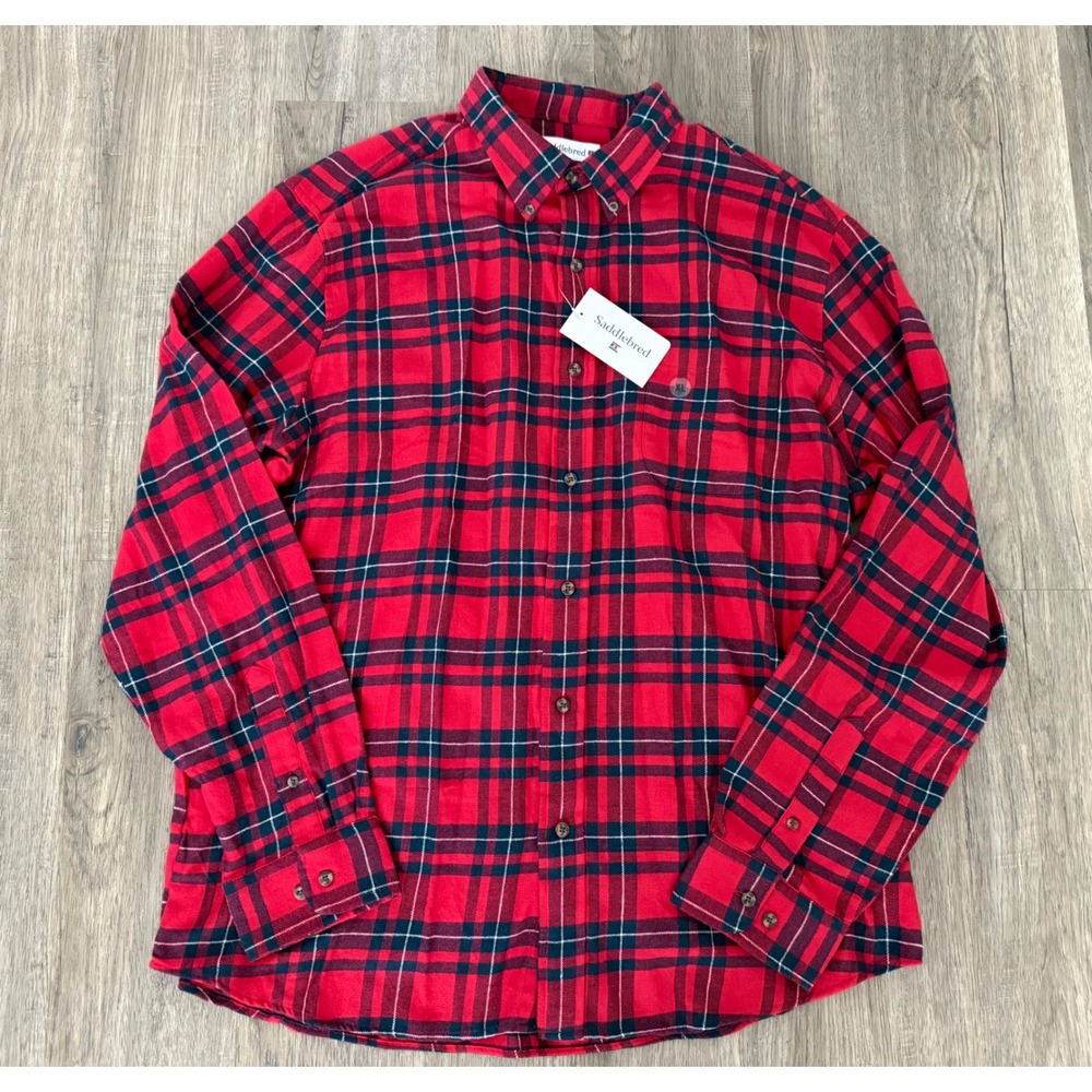 Saddlebred Mens XL Flannel Shirt Olympic Red Plaid Classic Fit NWT Long Sleeve